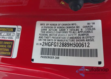 2009 Honda Civic Ex из США, поврежденный, VIN 2HGFG12889H500612